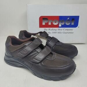 Propet Men's Sneakers Size 8 M Brown Leather Casual Hook N Loop‎ Shoes